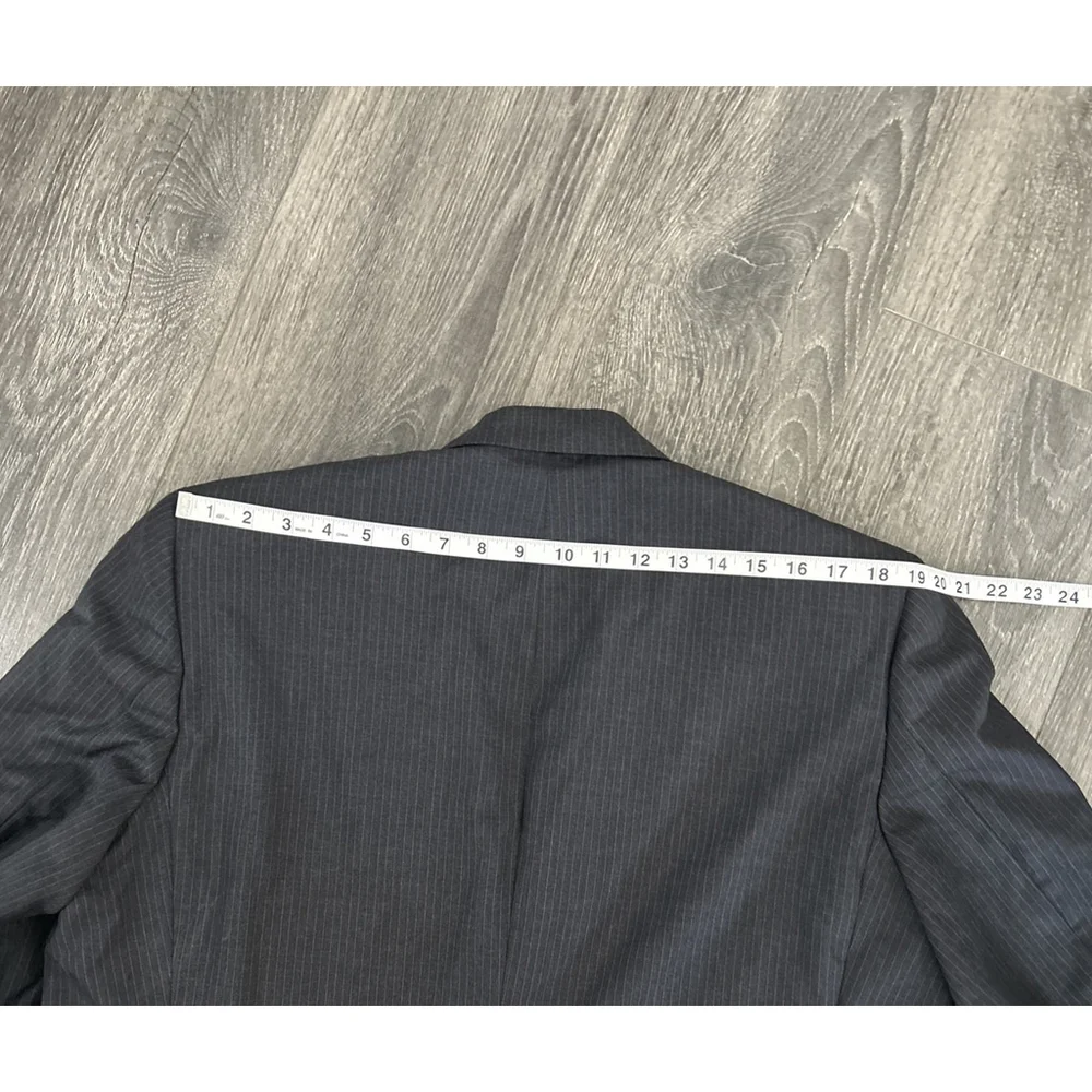 Tom James Royal Classic 48R Charcoal Blue Stripe Custom Blazer Jacket